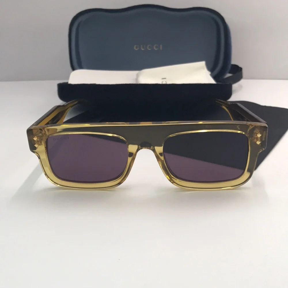 New Authentic- GUCCI EYEWEAR GG1085S SUNGLASSES Yellow & Grey